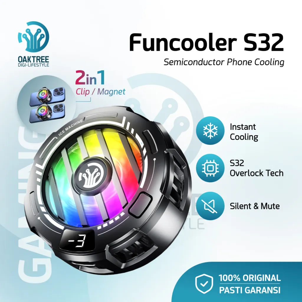 Oaktree Funcooler S32 Fan Cooler Radiator Pendingin HP Cooling Fan Gaming Pendingin Smartphone