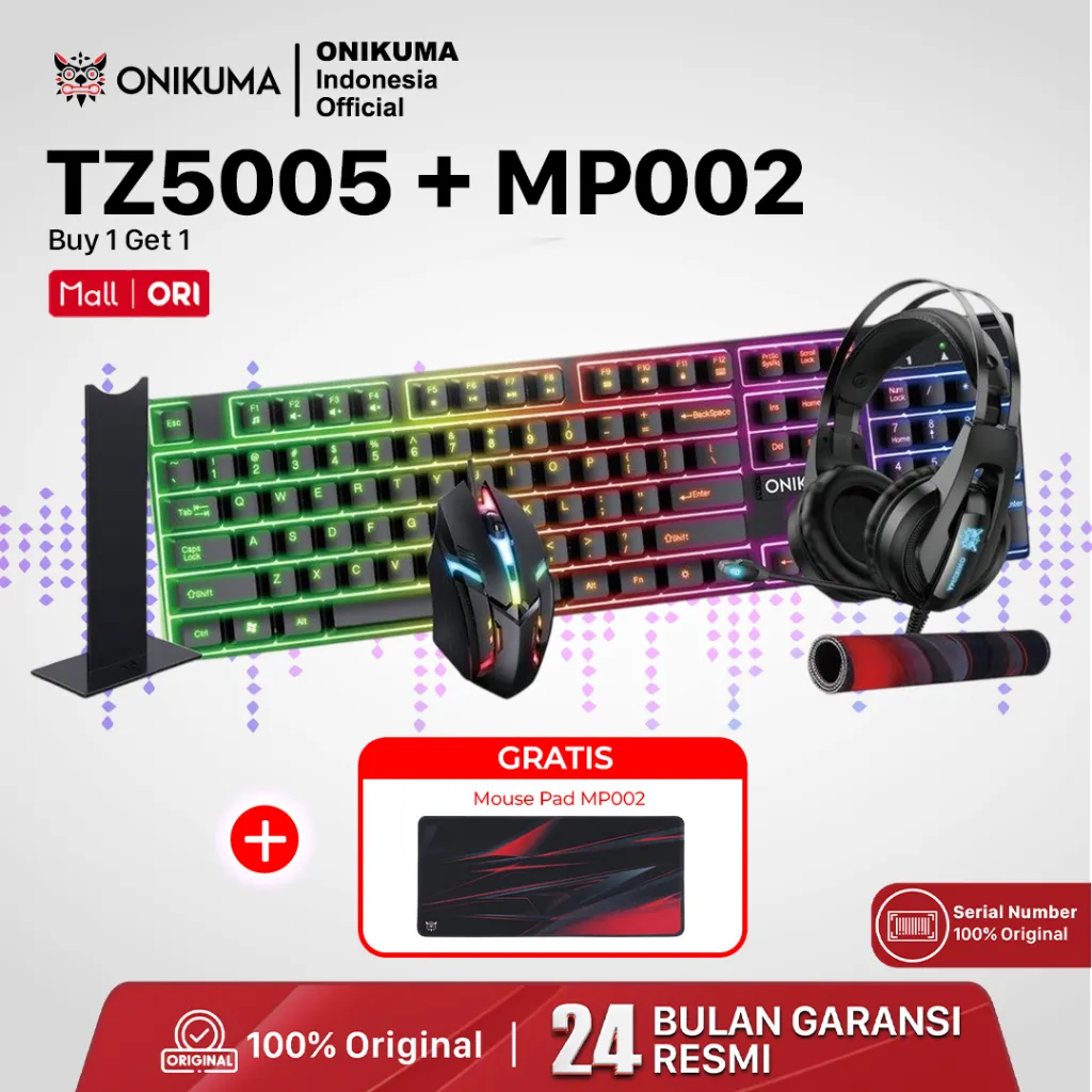 ONIKUMA TZ5005 Paket Gaming 5 In 1 Dengan K16 RGB Set Accesories Game Lengkap Collection 2024 Bergaransi Resmi Indonesia