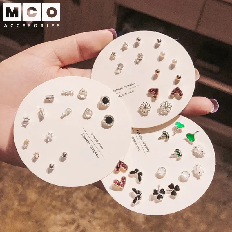 Anting Tusuk Stud Fashion Wanita Isi 7 Pasang Aksesoris Wanita Gaya Korea MCO JW02