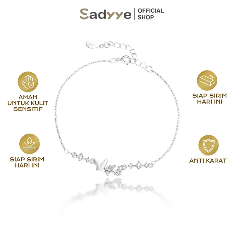 Sadyye Gelang Titanium Perak Wanita Anti Karat Gelang Sederhana Gelang Kupu-kupu Zirkon Bertatahkan