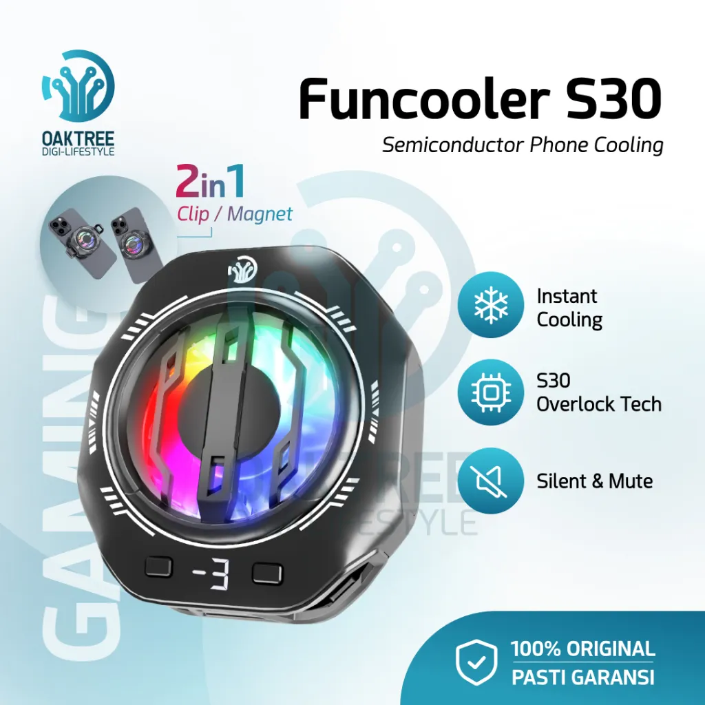 Oaktree Funcooler S30 Fan Cooler Radiator Pendingin HP Cooling Fan Gaming Pendingin Smartphone
