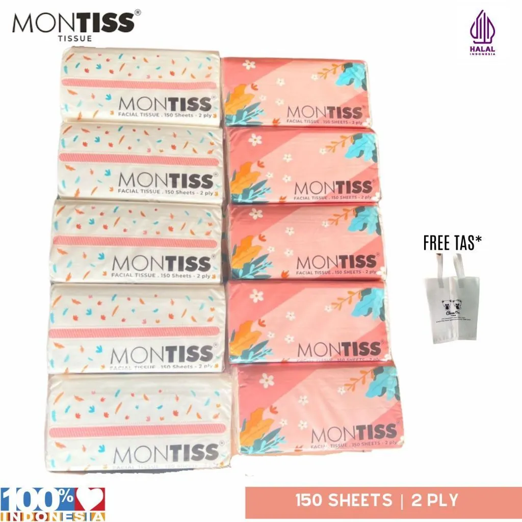 10 PACK Tissue Montiss 150 Sheets Aman Untuk Bayi Wajah Kosmetik Original