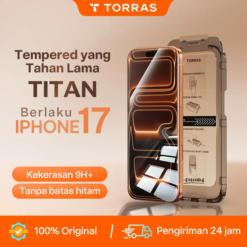 TORRAS [INSTAN] Tempered Glass Ultra Clear iPhone 17/16/15/14/13 Pro Max Anti Gores Spy HD Full Tanpa List Hitam