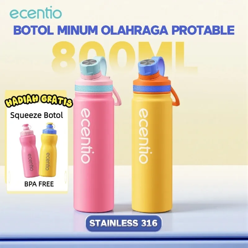 [Buy 1 Get 1] Ecentio tumbler stainless 316 protable termos air panas tumbler 800ml tahan dingin pendinginan 28 jam pem botol minum olahraga anasan 14 jam botol minum lucu tumblr stainless anak laki laki/perempuan