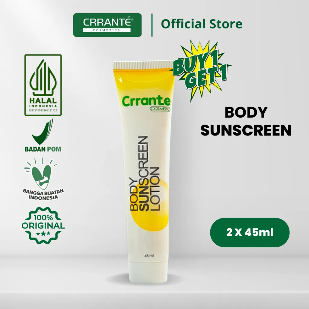 BUY 1 GET 1 Crrante Body Sunscreen 30ml –Sunblock Anti UV, Cerahkan & Lindungi Kulit