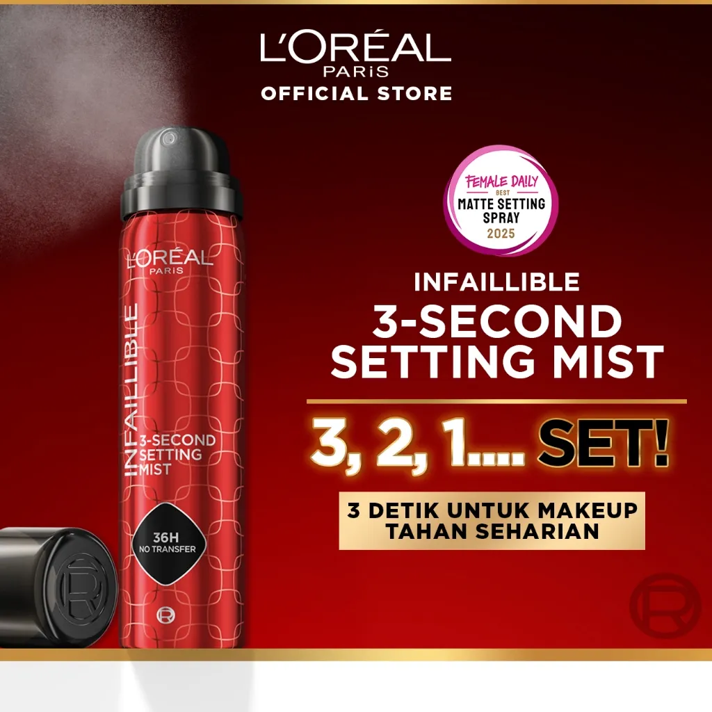 [BARU!] L'Oreal Paris Infaillible 3-Second Setting Mist Mengunci Makeup Dalam 3-Detik Selama 36 JAM Setting Spray Micro Fine Mist Transferproof Smudgeproof Instant Lock Aerosol Tahan Lama Trending Viral
