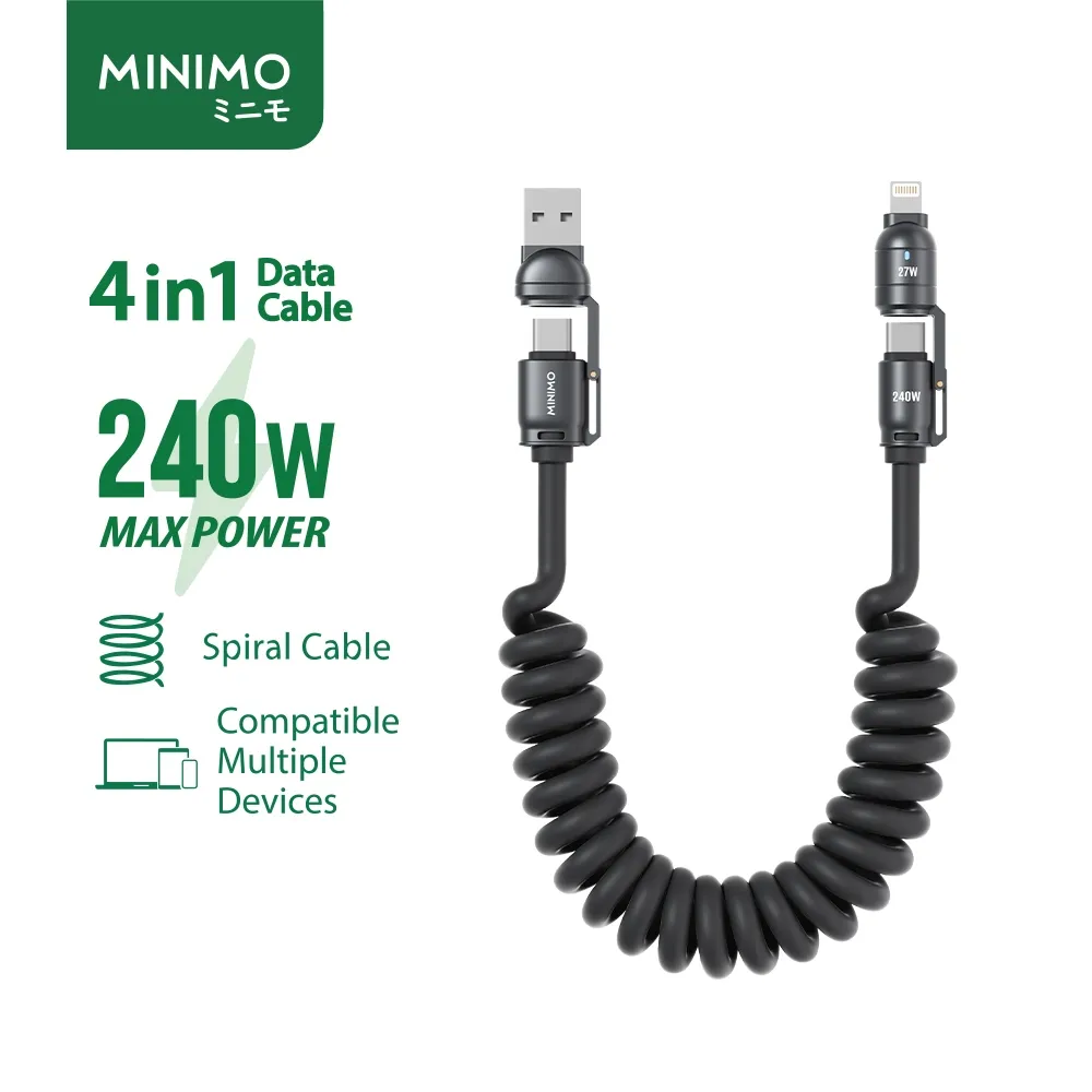 Minimo - Data Cable 4 in 1 Fast Charging 240 W With Spiral Cable  - Data Kabel Anti Kusut Spiral