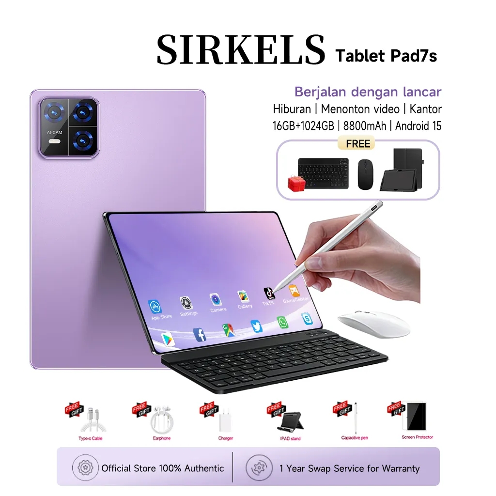 [Free Keyboard Mouse Case]SIRKELS Tablet Pad7S | 16GB/1024GB | 11.6''IPS Screen | Tablet Android 13 | 5G Dual SIM Wifi  | 8800mAh kapasitas besar