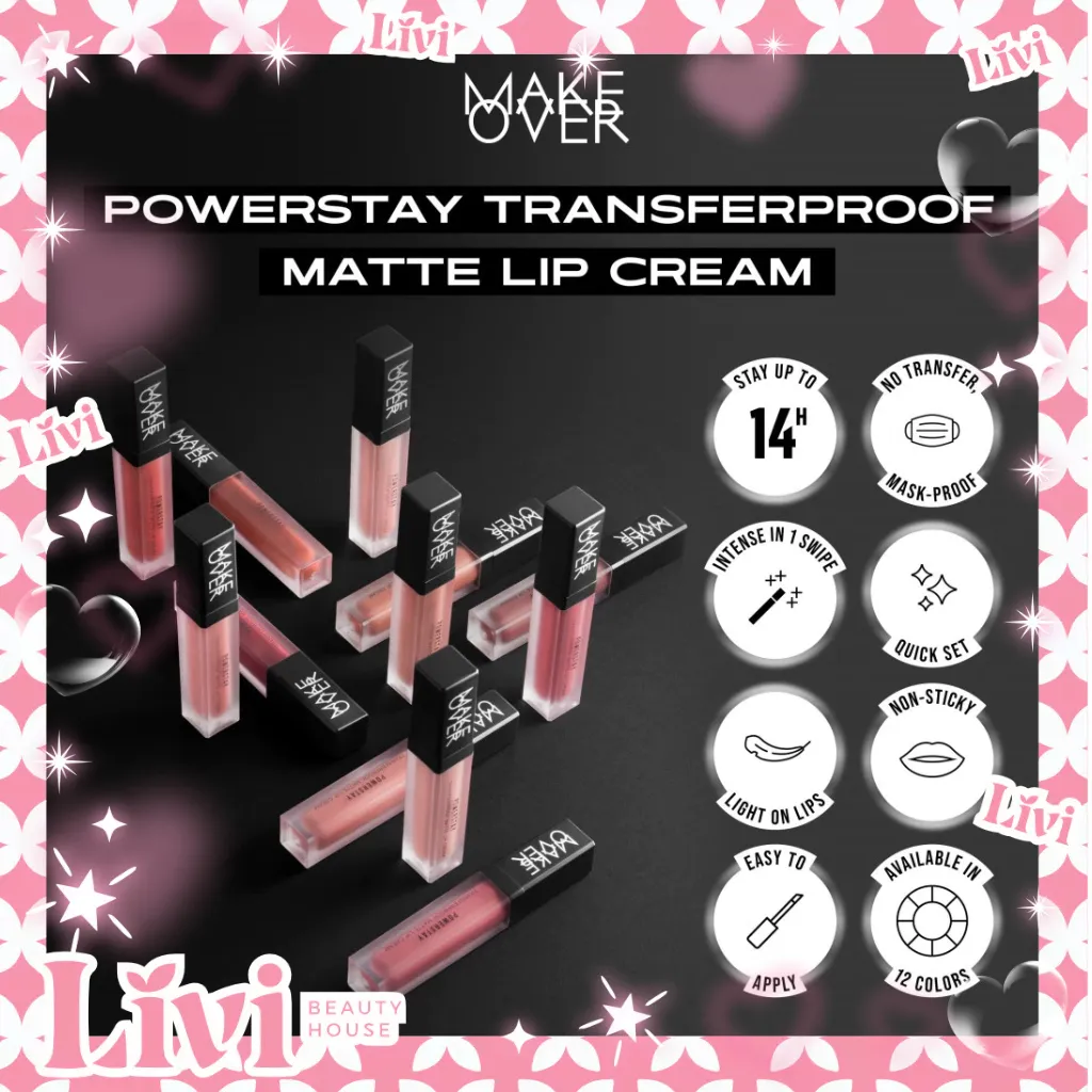 LIVI - MAKE OVER Power stay Transferproof Matte Lip Cream || Lipcream x PANTONE Tahan Lama 14 Jam Lip Cream Tidak Kering Ringan Kissproof Ombre Lips Color Nude Lipstick Matte 14H Make Up Long Lasting Somethin Time Less Stain