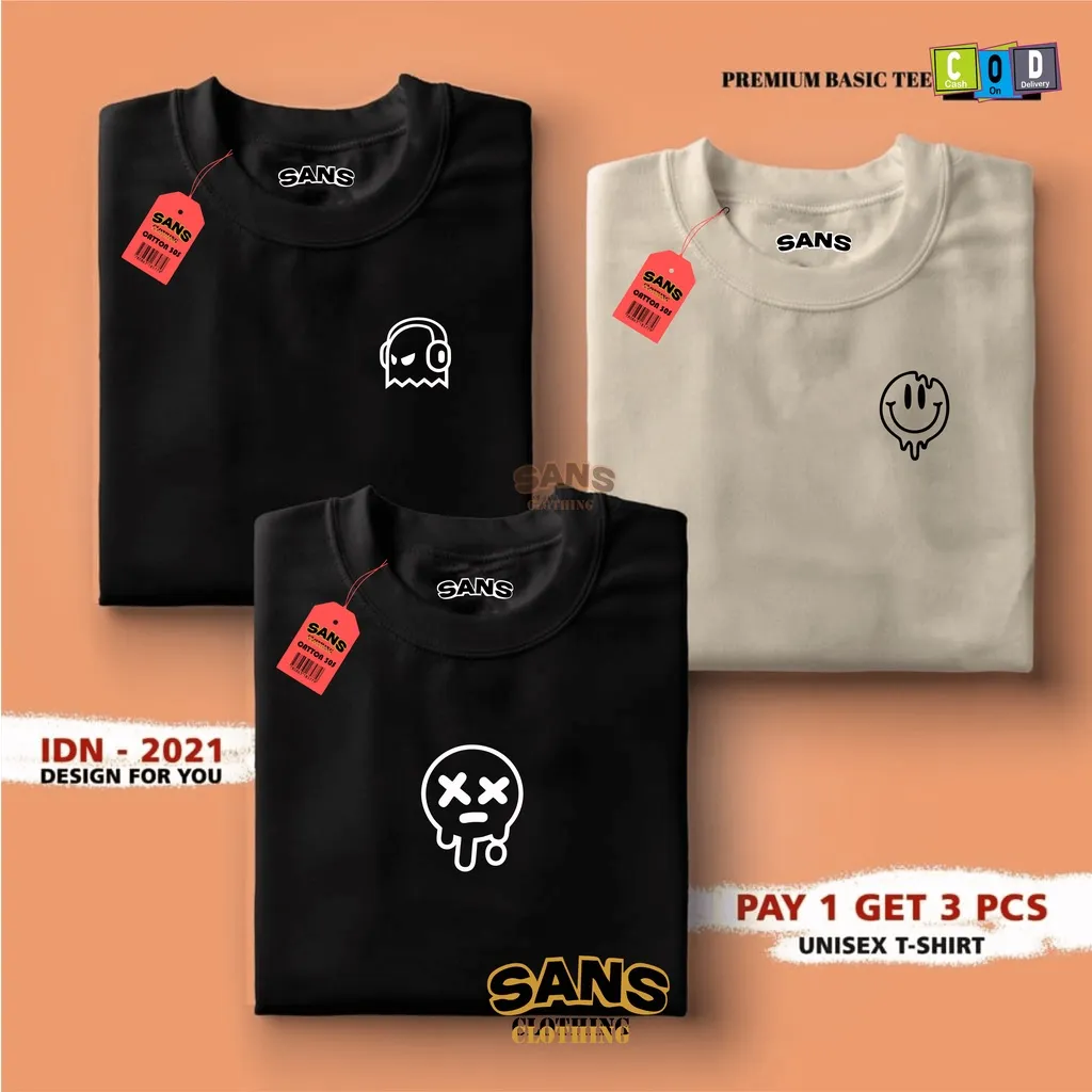 BUY 1 GET 3 PCS(PROMO COD)SANS CLOTHING-Kaos Distro Pria-Kaos Distro Terbaru Logo icon Netes Premium Quality