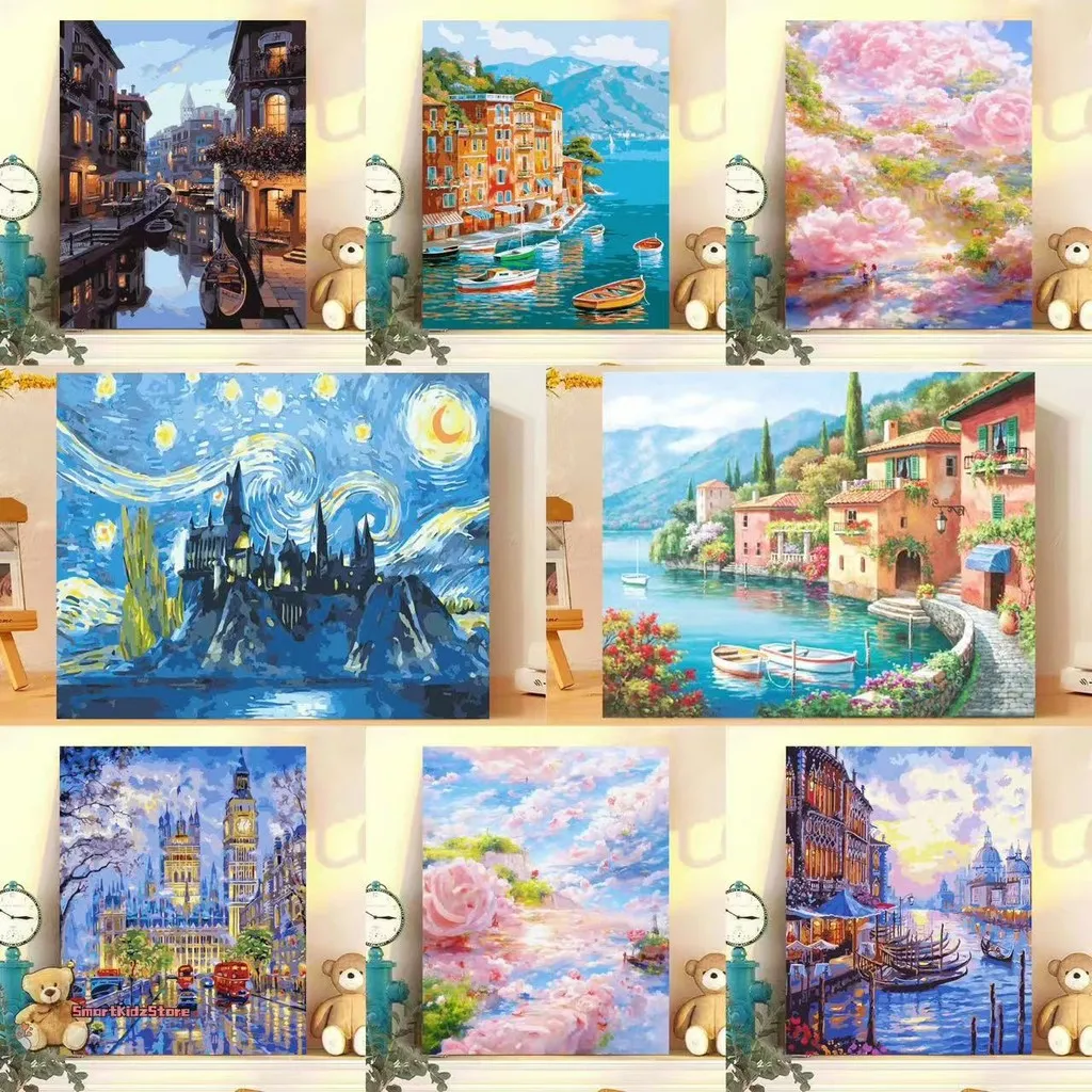 40x50CM Ada Frame Paint By Number Nature Series DIY Digital Painting Canvas Aesthetic Kanvas Lukis