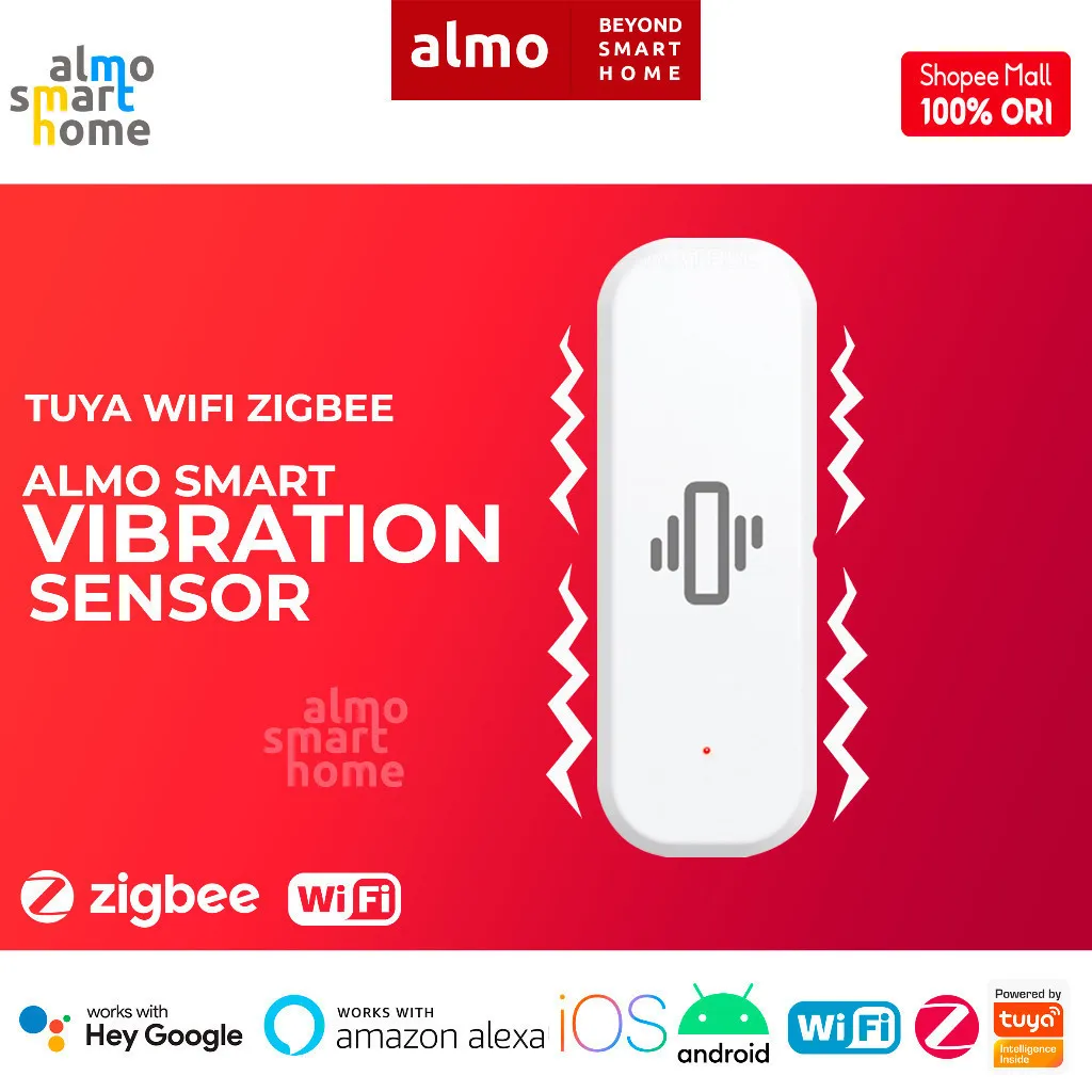 ALMO Tuya Zigbee Wifi Smart Vibration Sensor Getar Automasi Rumah Pintar Smart Life Android IOS IoT