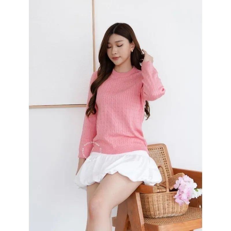 Kharis Cable Knit Tops Atasan Rajut Wanita Katun Tangan Panjang
