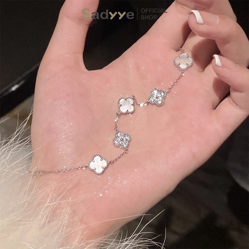 Sadyye Gelang Semanggi Empat Daun Gelang Mewah Ringan dan Mewah Gelang Bunga Zirkon Yang Ceruk