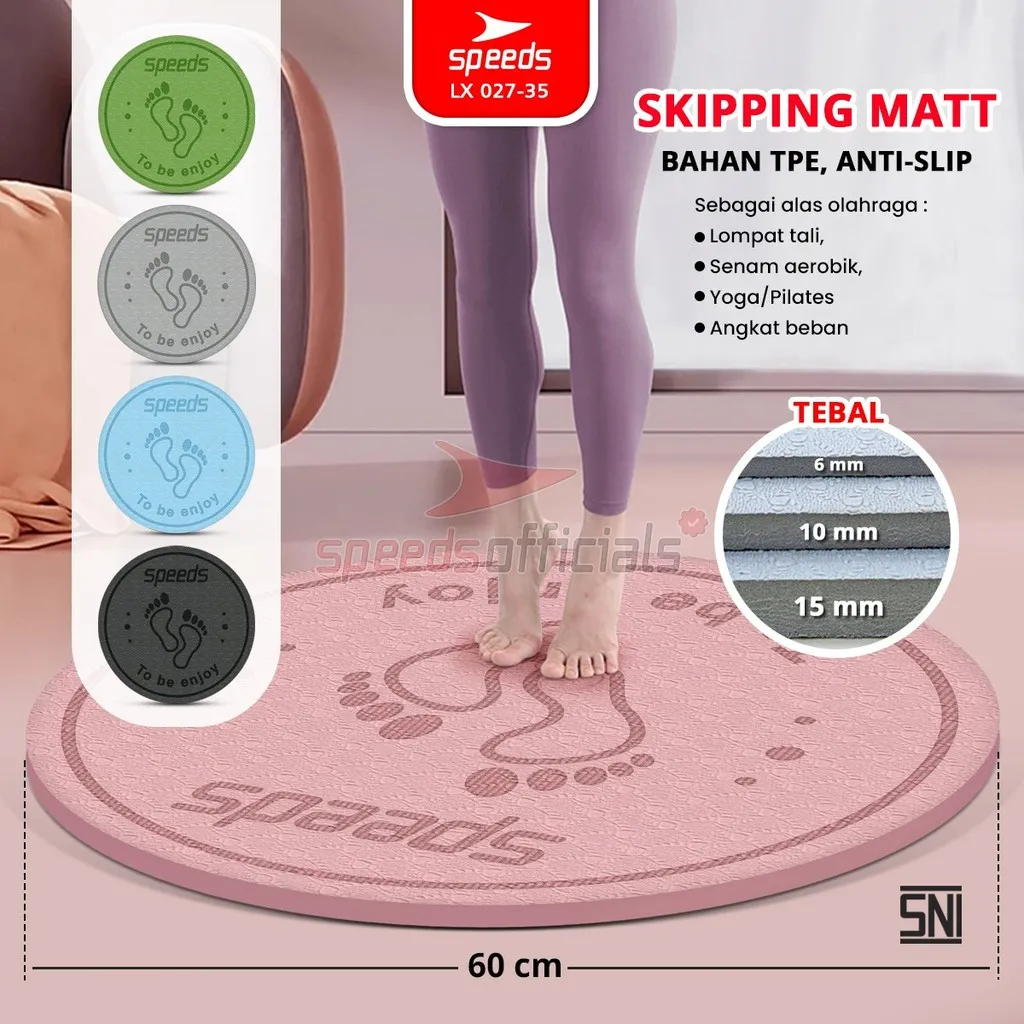 CALARY Matras Lompat Tali TPE Skipping Mat 6-10-15mm Jumping Mat Empuk Lingkaran Olahraga Fitness Anti Slip 027-35
