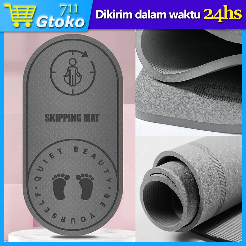 Matras Fitness Lompat Tali Jump Skipping Rope Mat Alas Yoga Ab Wheel Roller OLahraga Anti Slip