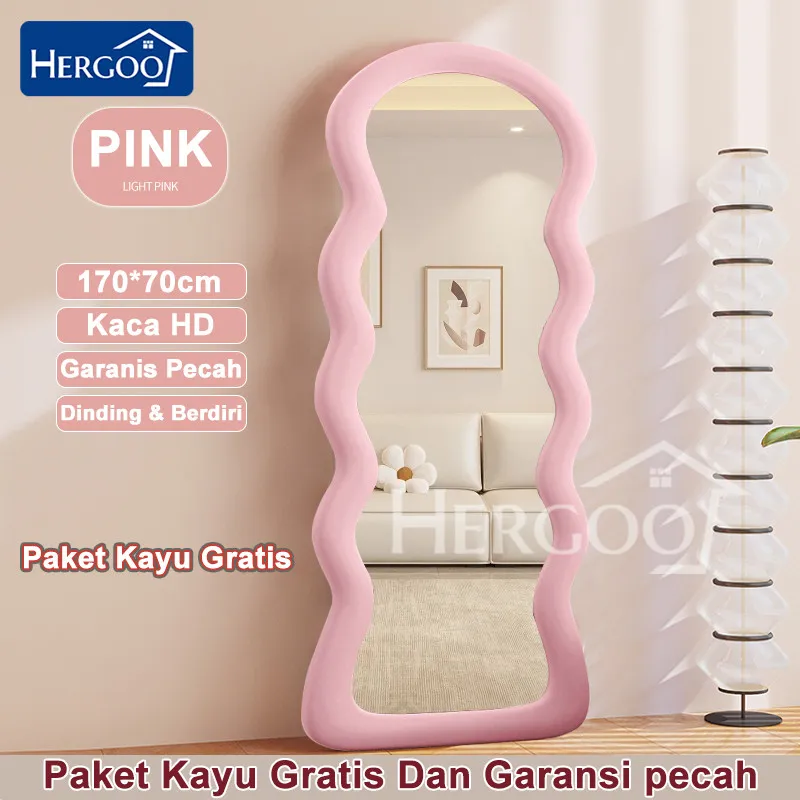 Paket Kayu Gratis  Kaca Cermin Aesthetic Full Body Standing Mirror 70×170cm Cermin Tempel Dinding & Berdiri Kaca Besar Aesthetic Ruang Tamu Cermin