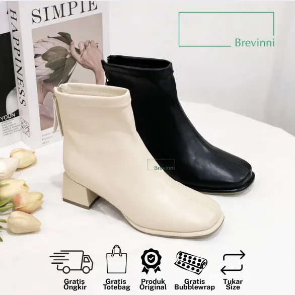 Brevinni Lucia Winter Ankle Boots Heels || Sepatu Boots Wanita Premium Quality || Boots Korea || Boots Hak || Boots Heels Kulit || Sepatu Winter Waterproof