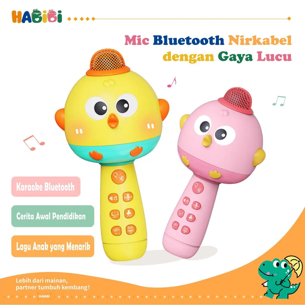 Habibi Mainan Mikrofon Anak Mikrofon Bluetooth Wireless dengan Fitur Speaker Nyanyi untuk Bayi&Anak