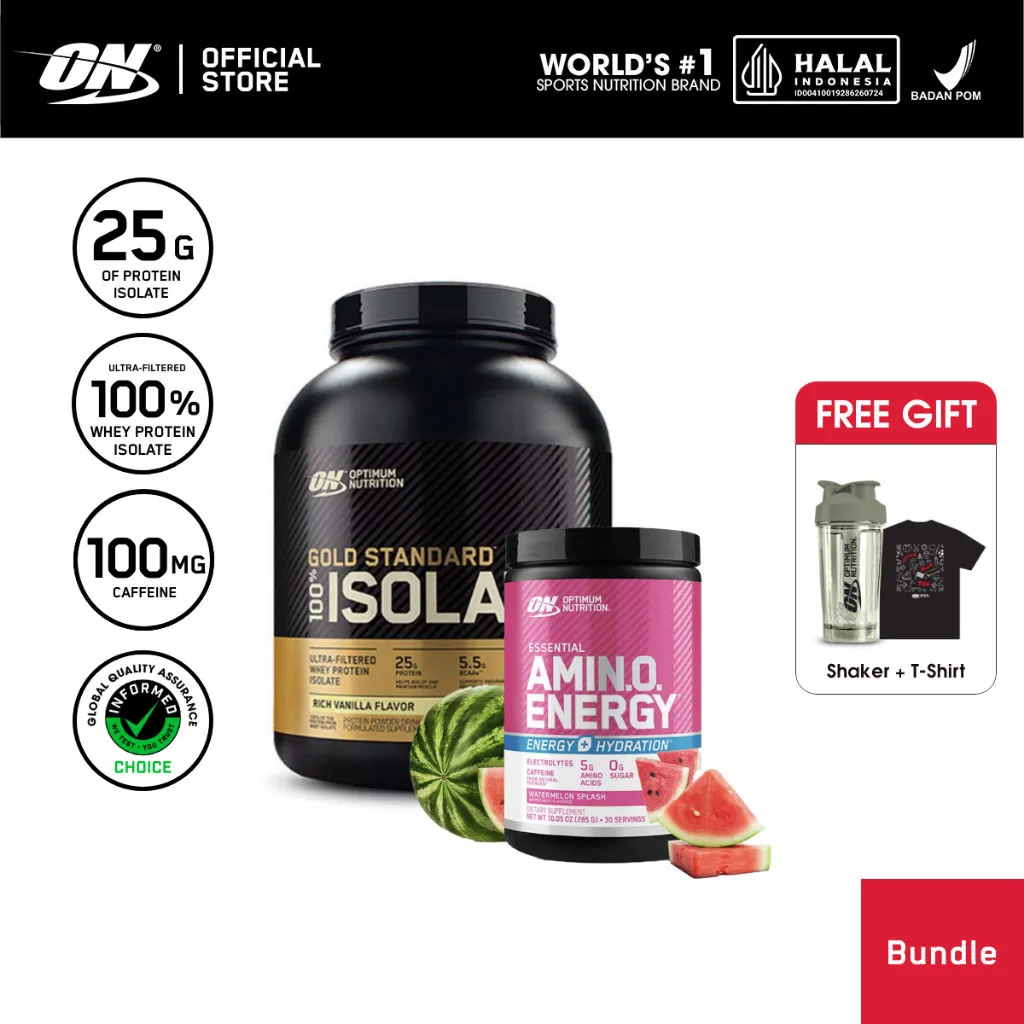 [FREE Shaker & T-Shirt] Optimum Nutrition Gold Standard Isolate Protein 5 lbs + Essential Amino Energy + Electrolytes 285 gr