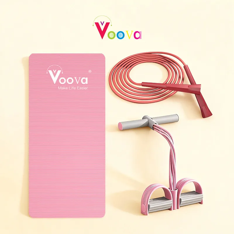VOOVA  [Terbaru]  Alat Olahraga – Yoga Mat Tebal + Tali Skipping + Tummy Trimmer | Home Workout Set Lengkap