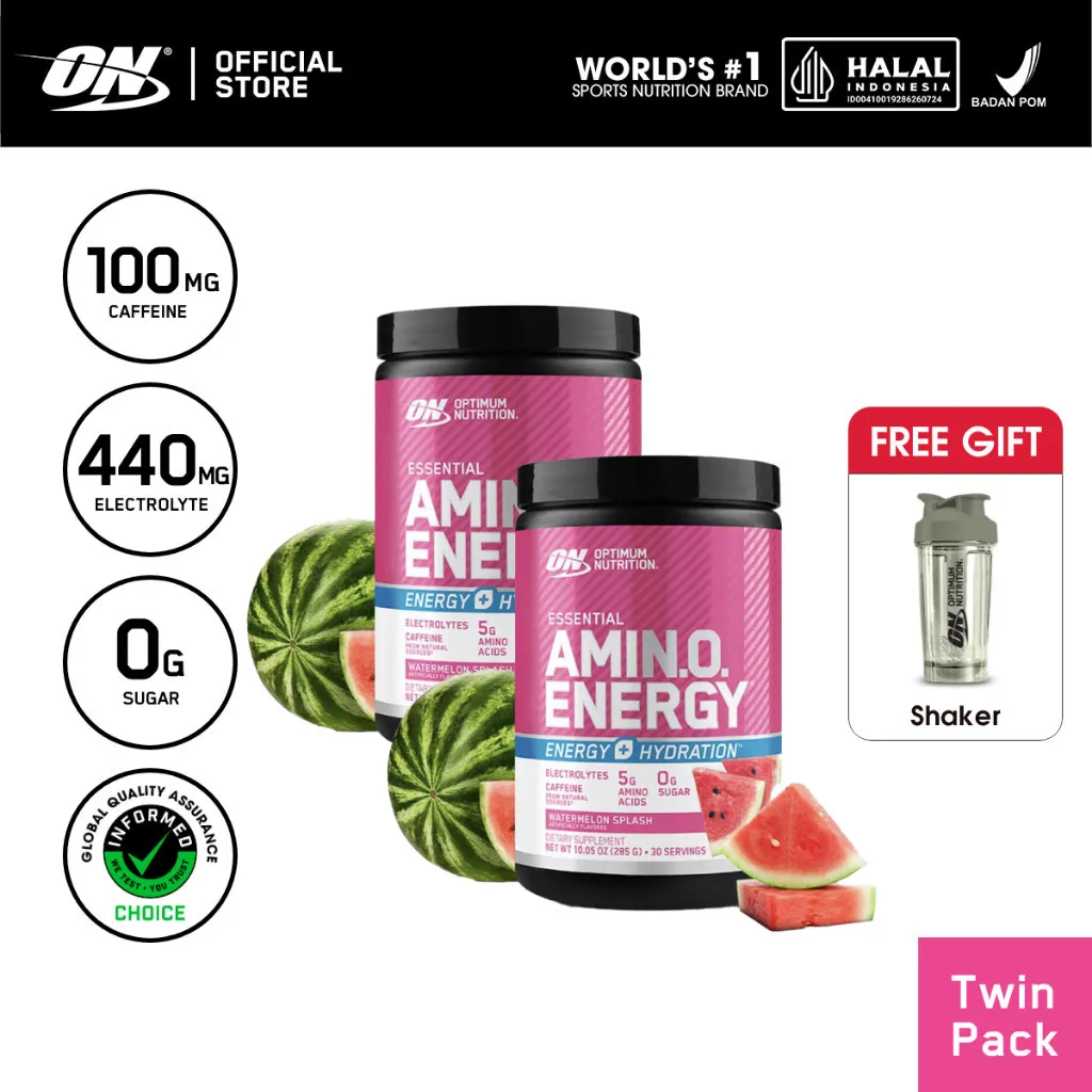 [FREE Shaker] Optimum Nutrition Essential Amino Energy + Electrolytes 285 gr Twin pack