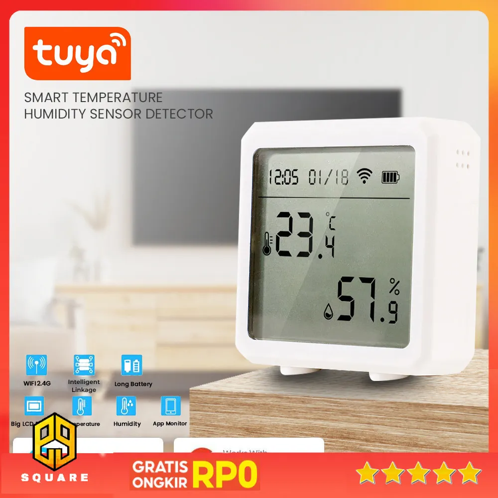 Tuya Smart Temperature Humidity Sensor Detector WiFi - LTH01-W Original 99 Square