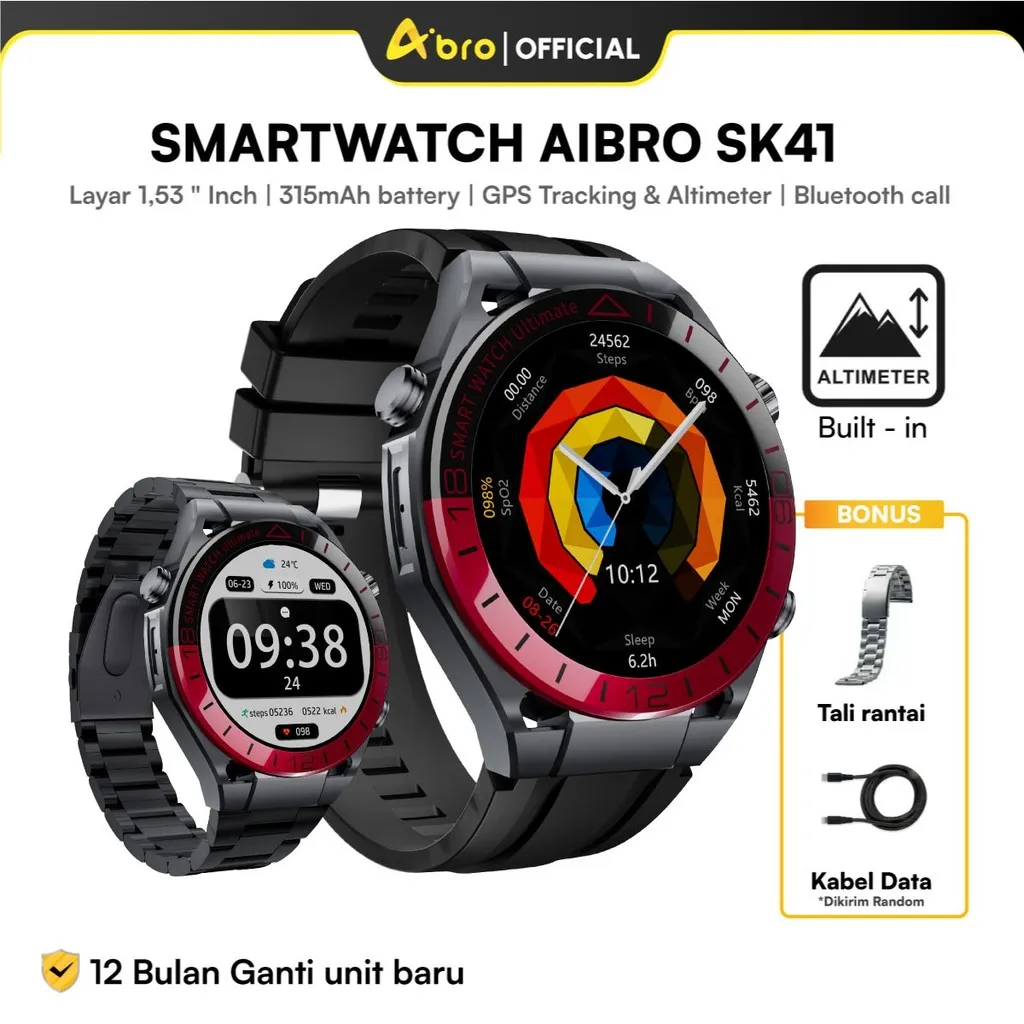 Aibro SK41 Smartwatch | Jam Tangan Pria Olahraga | Sport Mode Bluetooth Call | Fitness Tracker