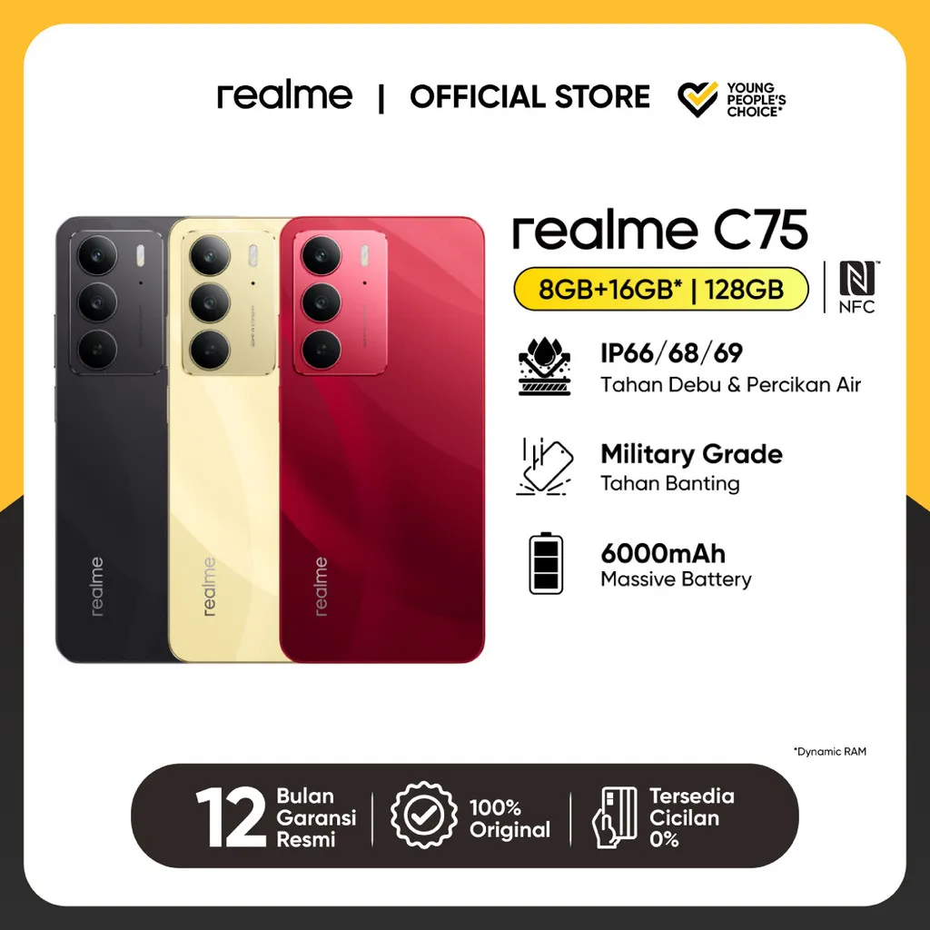 realme C75 8GB+16GB*|128 GB | IP66/68/69 Dust & Water Resistance| Military Grade Shock Resistance | 6000mAh Massive Batery | NFC