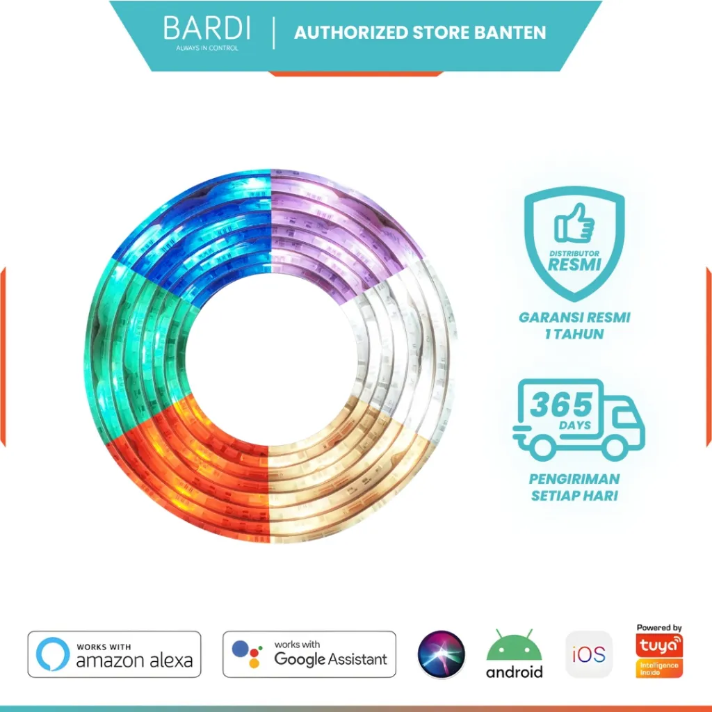 BARDI Smart Lamp LED Strip 5050 RGB WW Lampu Kamar Warna Warni WiFi 2M Wireless Kontrol Jarak Jauh