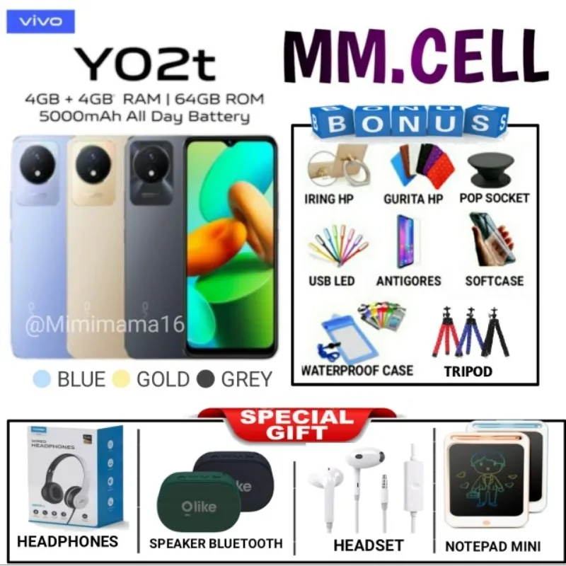 VIVO Y02T 4+4/64GB | Y03T 4/64 GARANSI RESMI VIVO