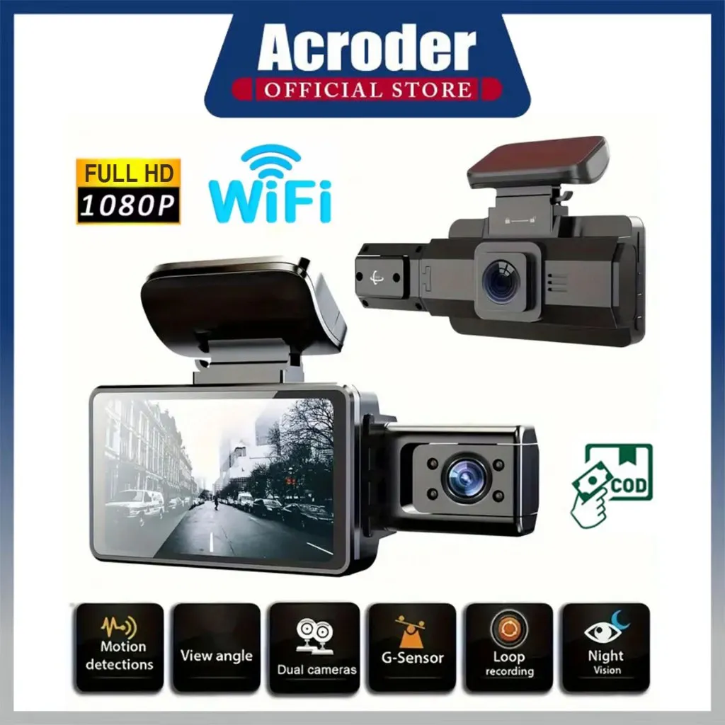 Acroder Dashcam Mobil G8 WiFi 1080P HD Perekaman Loop 24 Jam Pemantauan Parkir 2 Cameras