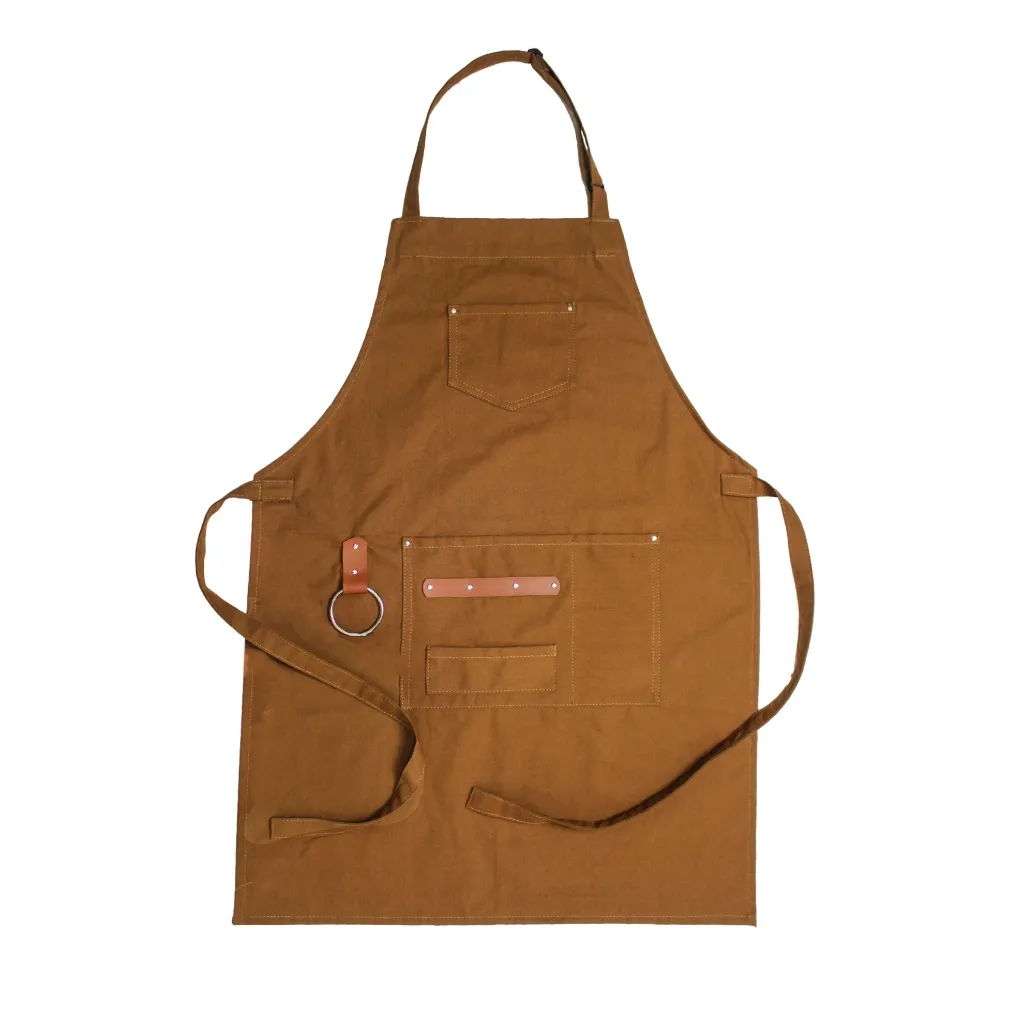Monolog Apron Custom Barista Bartender Celemek Tali Leher Canvas Leather Pria Wanita Unisex