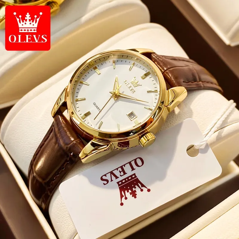 OLEVS Jam Tangan Wanita Anti Air Original Branded Kecil Tahan Air Tali Kulit Kuarsa Arloji Terbaru 2026 Ready Stock COD Model 6898