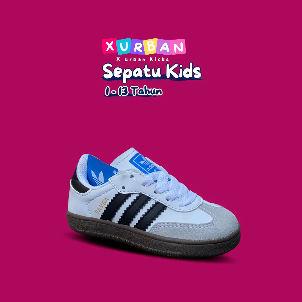 Sepatu Anak Samba og Kids 1- 9 thn  - Bahan Sintetis & Suede, Gratis Kaos Kaki, Box Eksklusif - White Black