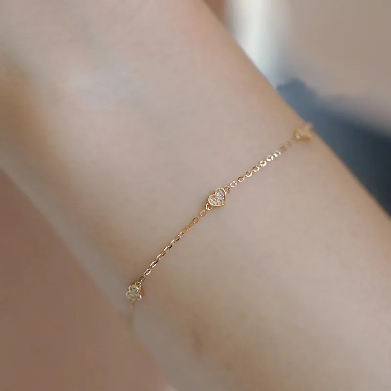 Jewelry Lover - Hand-76 - Gelang Perak 925 Berlapis Emas 14K  - Adele Triple Love - Korean Style