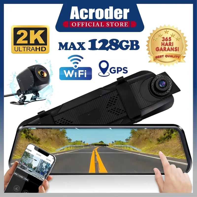 Acroder Dashcam Mobil WIFI GPS 10 inch 4K Layar Sentuh IPS Perekaman Loop 24 jam