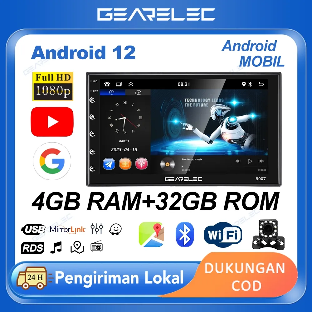 7 Inch Android 12 2GB RAM 32GB ROM Radio Mobil Bluetooth WiFi GPS Navigation FM Radio Receiver with Split Screen with 25 tema