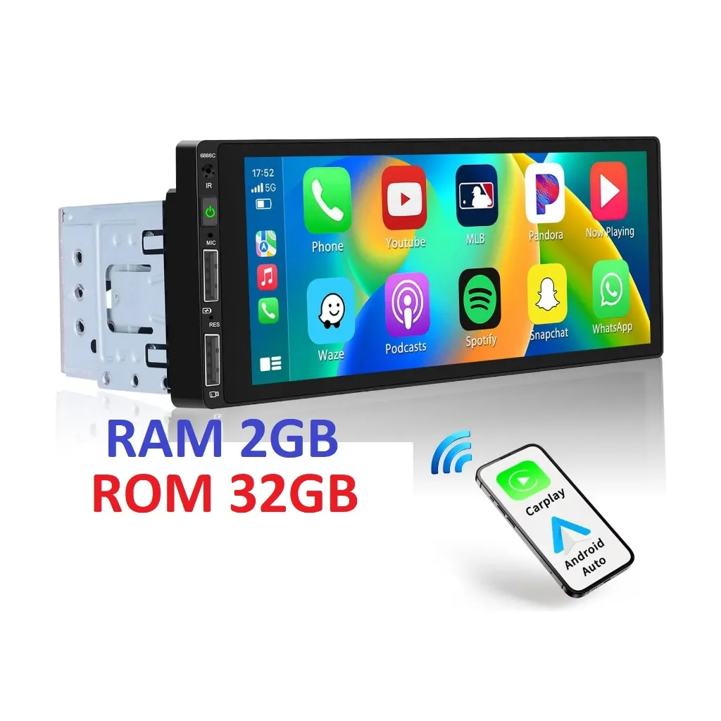 SINGLE DIN Android 10.1 HEAD UNIT tape mobil 6.9 inci IPS TOUCHSCREEN GPS WIFI RAM 1GB-2GB  ROM 32GB