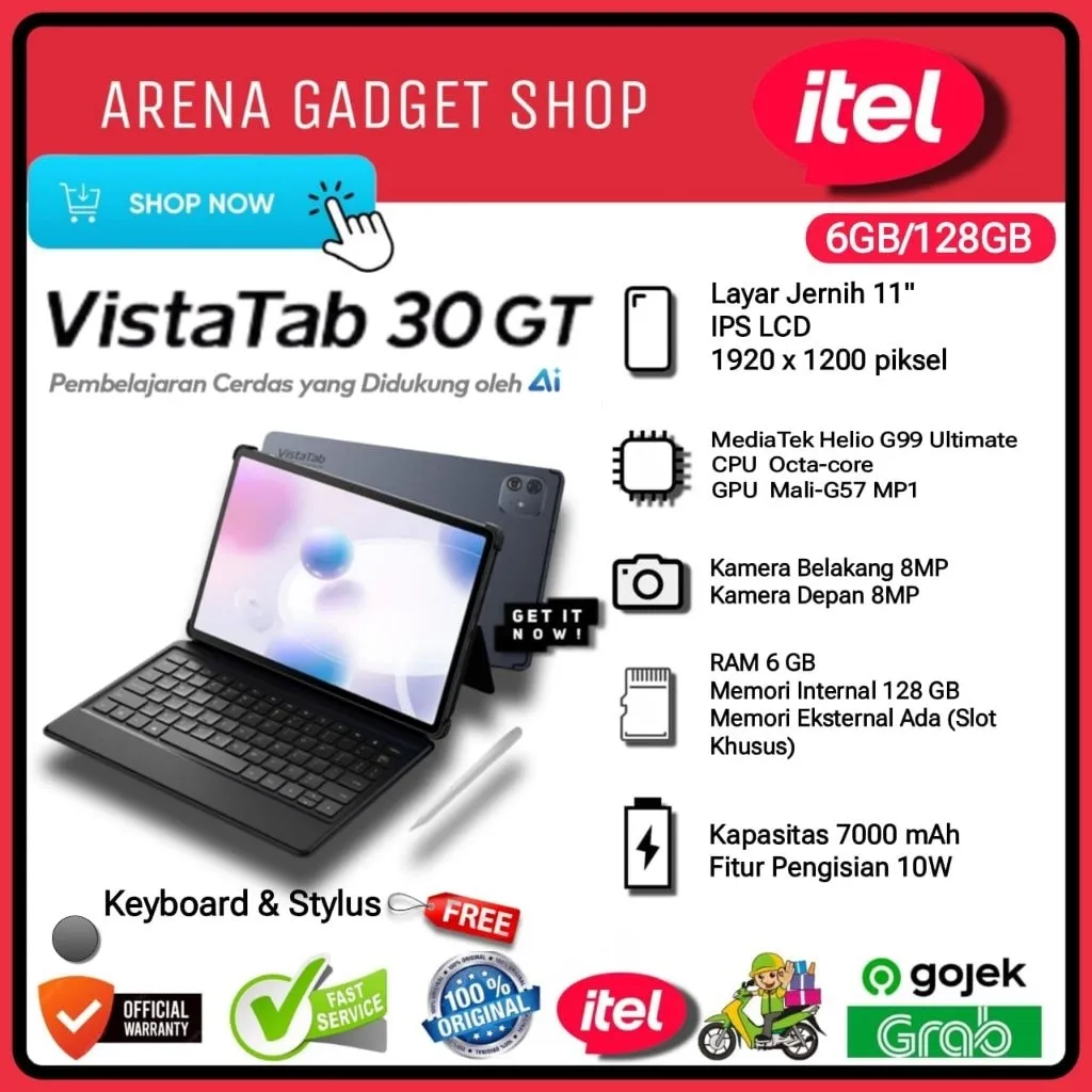 Itel VistaTab 30 GT 4G LTE Ram 6/128GB | Helio G99 Ultimate Processor With Smart Keyboard dan Stylus New Garansi Resmi ITEL Vista Tab 30GT