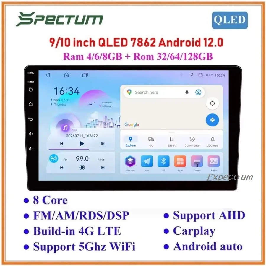 Headunit Android TS10s UIS7862 SPECTUM. DSP QLED 4G BT GPS WIFI  Apple Carplay, Android Auto & Mirrorlink