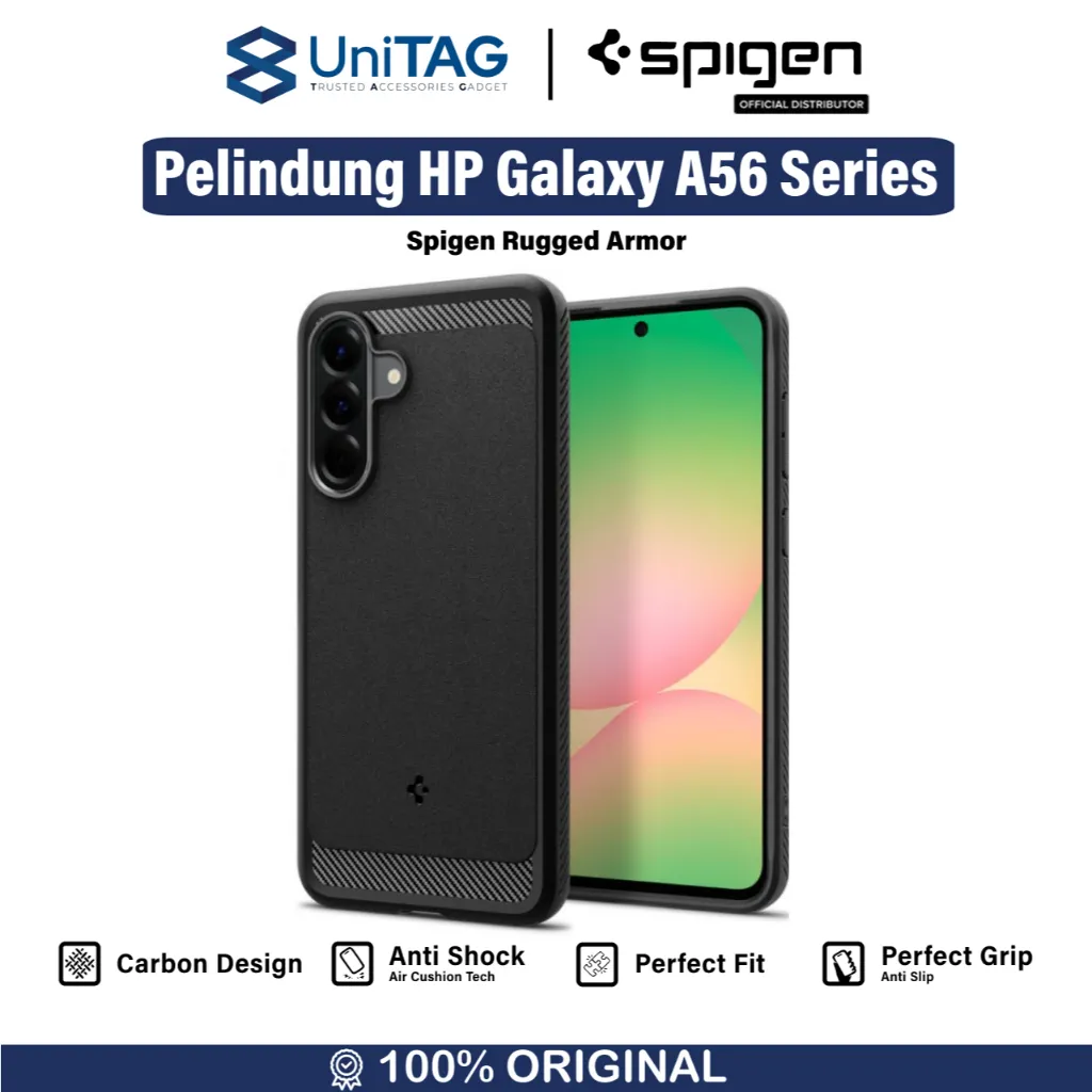 Case Samsung Galaxy A56 Spigen Rugged Armor TPU Carbon Fiber Cover Black Casing by UniTAG