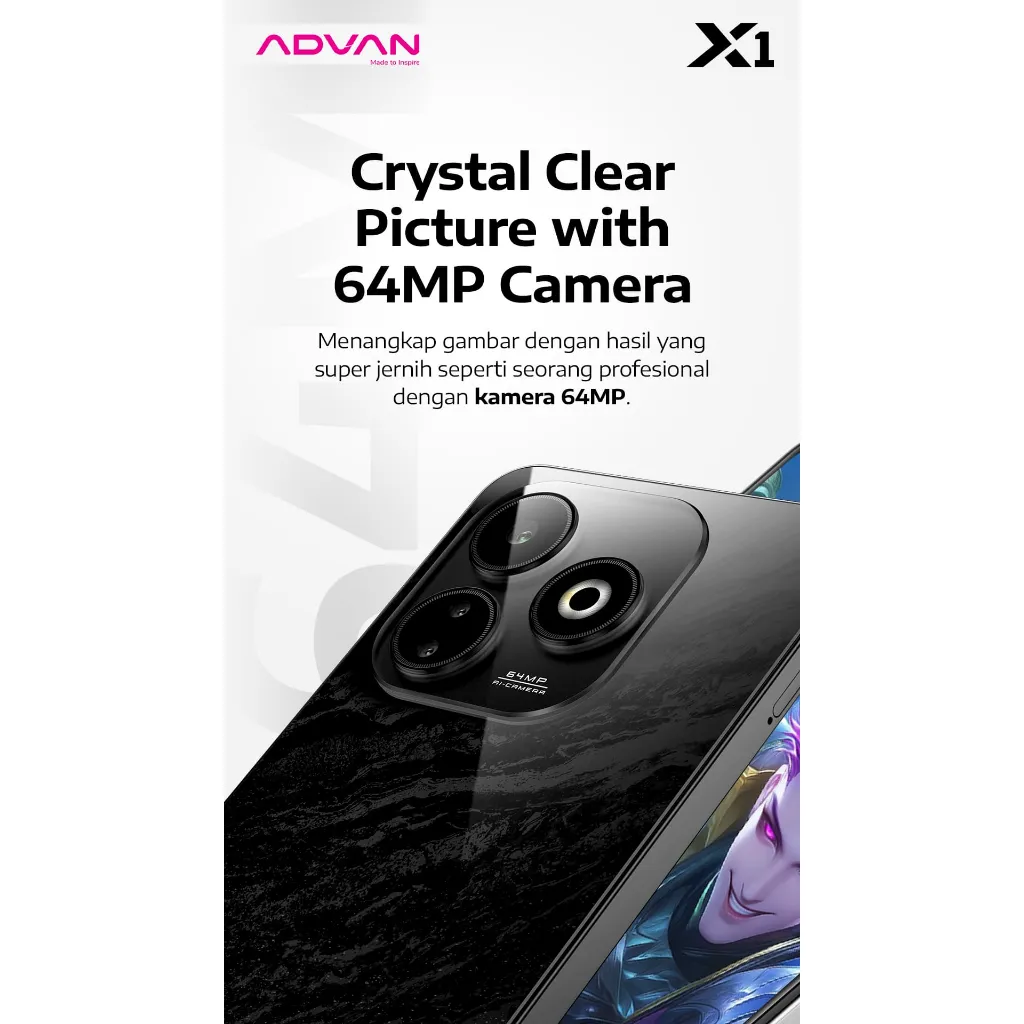 Smartphone ADVAN X1 | MediaTek Helio G100 | 8GB+8GB/128GB | 6.78" 120Hz FHD+ | 64MP Sony IMX782 | 18 Watt Charger