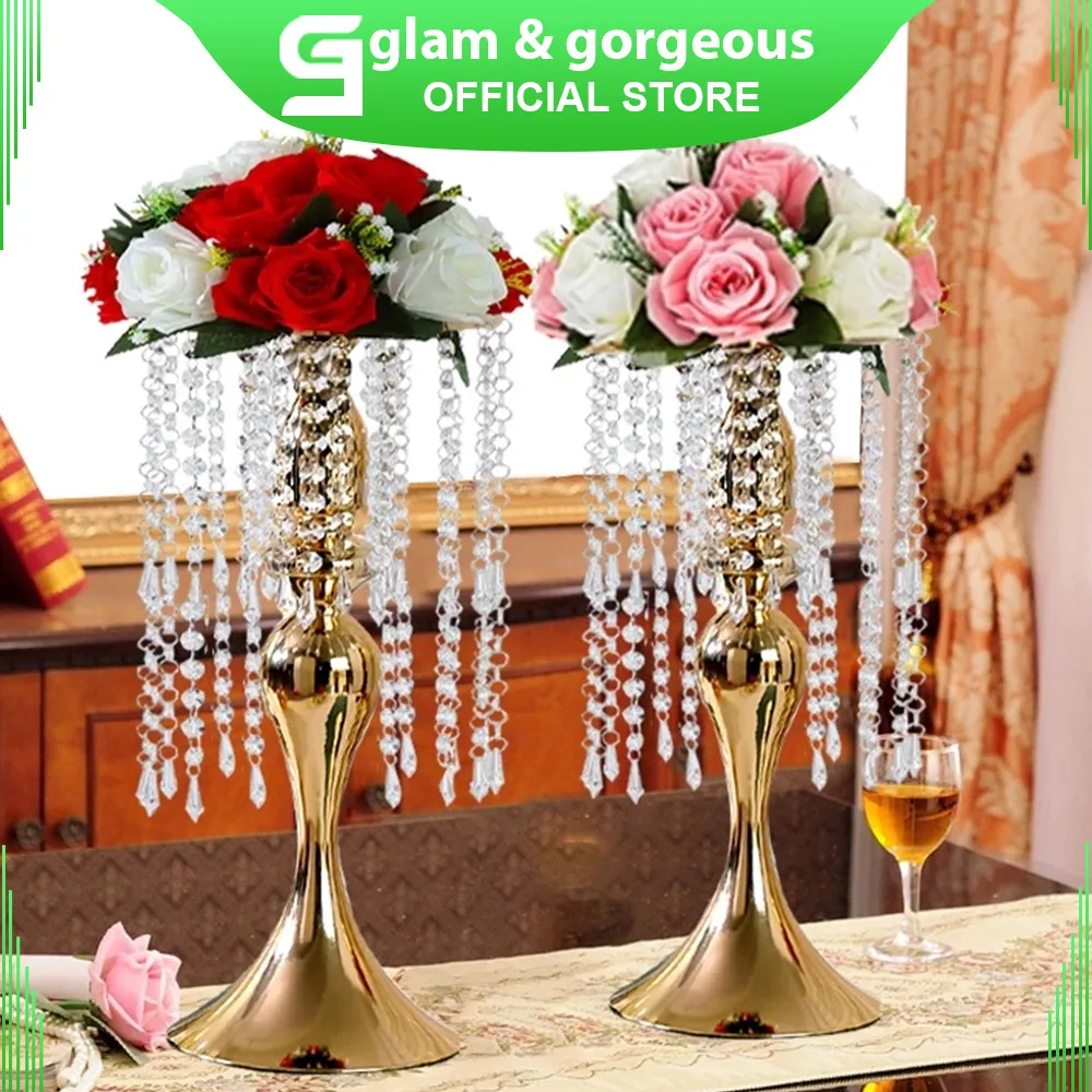 Vas Bunga Hiasan Dekorasi Mewah Pajangan Lemari Kaca Luxurious Wedding Vase Tetesan Kristal - VB001