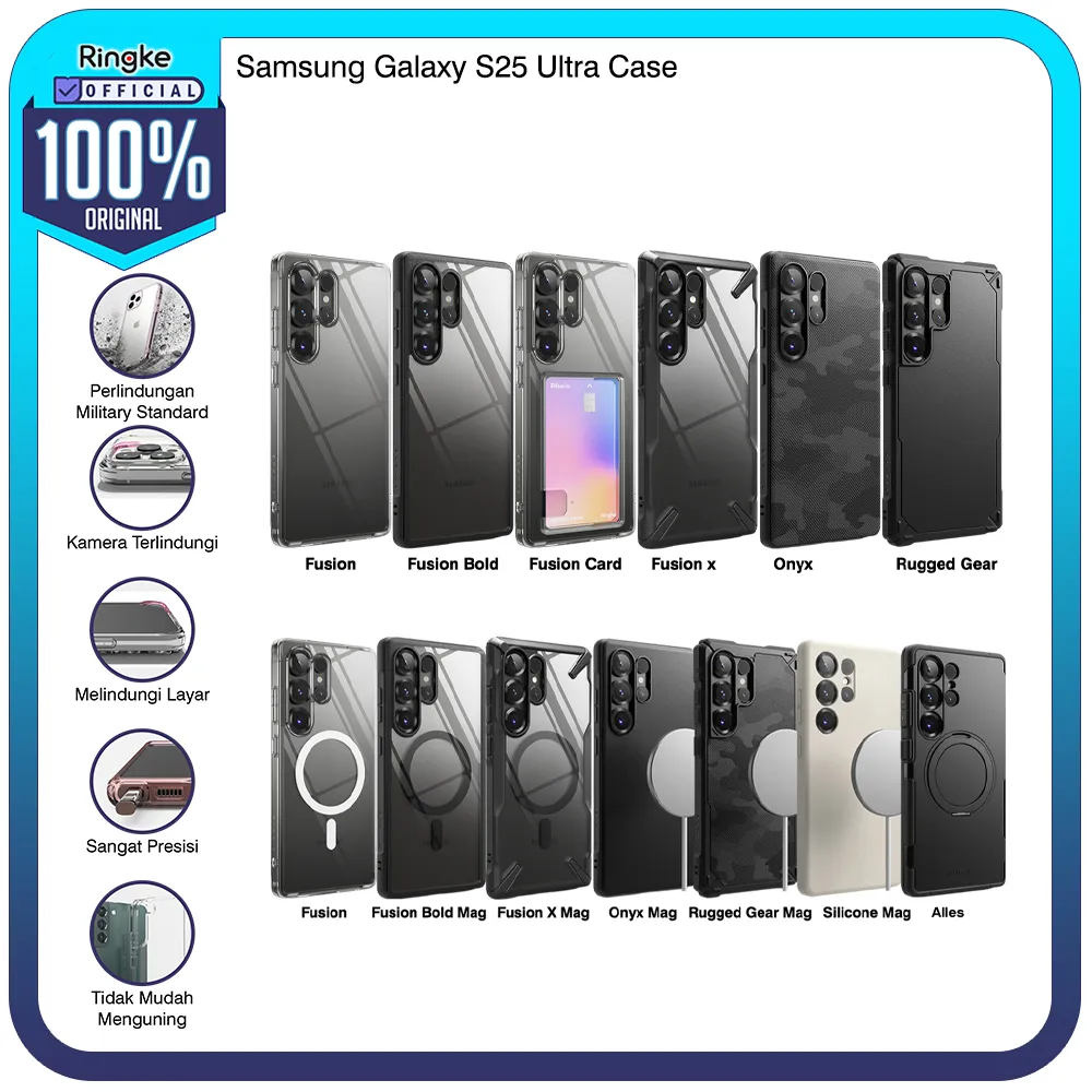 Casing Ringke Samsung Galaxy S25 Ultra Fusion Magnetic / Bold Magnetic / Fusion X Magnetic / Onyx Magnetic / Silicone Magnetic / Rugged Gear / Alles Case Magsafe Softcase Tipis Anti Crack Hardcase Slim Armor Drop Anti Slip Cover Full Protection