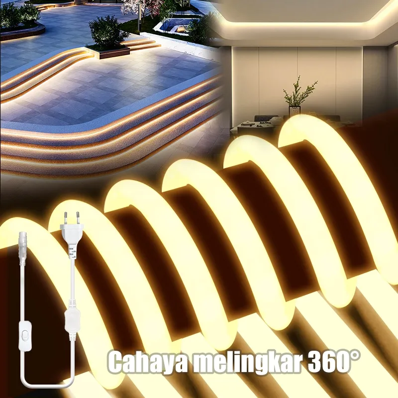 360 Neon LED Strip AC220V Strip Fleksibel Dekorasi Rumah Pencahayaan Luar Ruangan Hangat Tahan Air