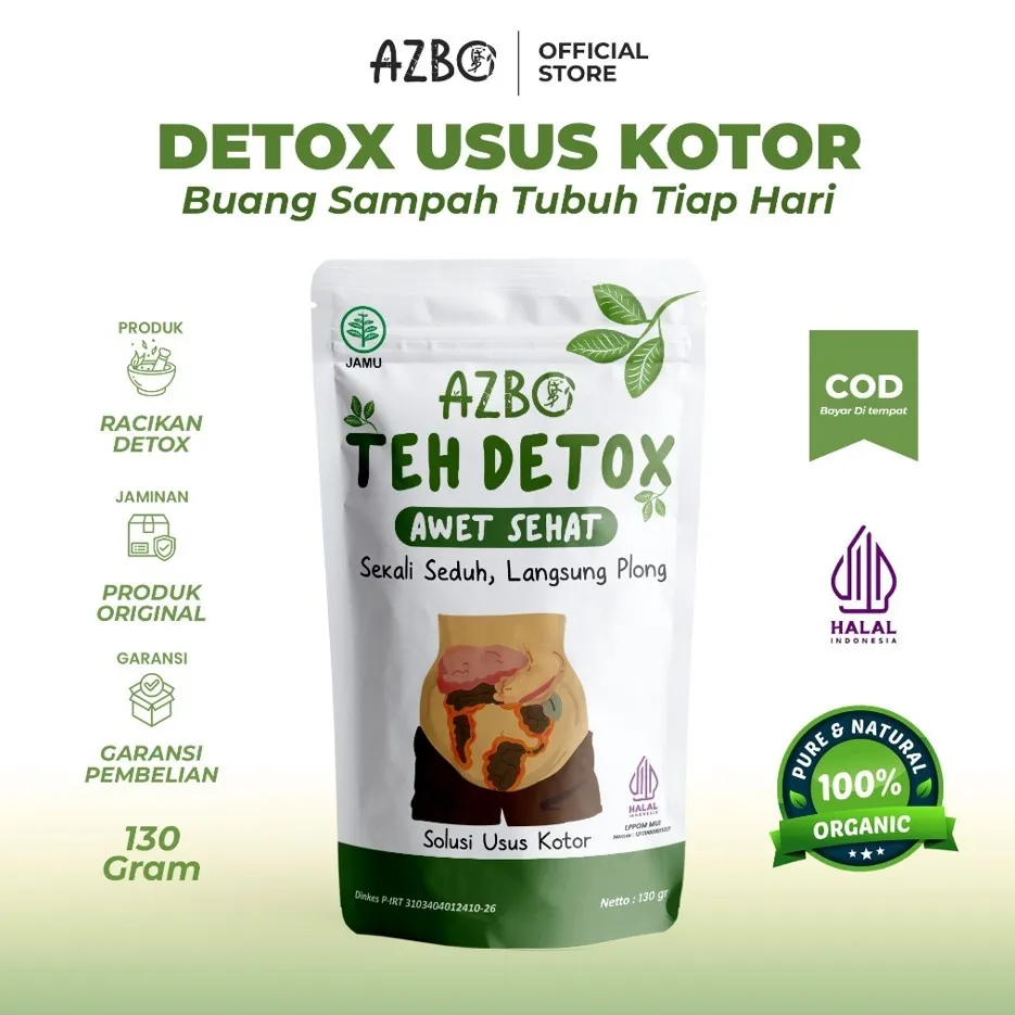 AZBO TEH DETOX Usus Bersih Sembuh dari Penyakit- 1 Pouch isi 130 Gram
