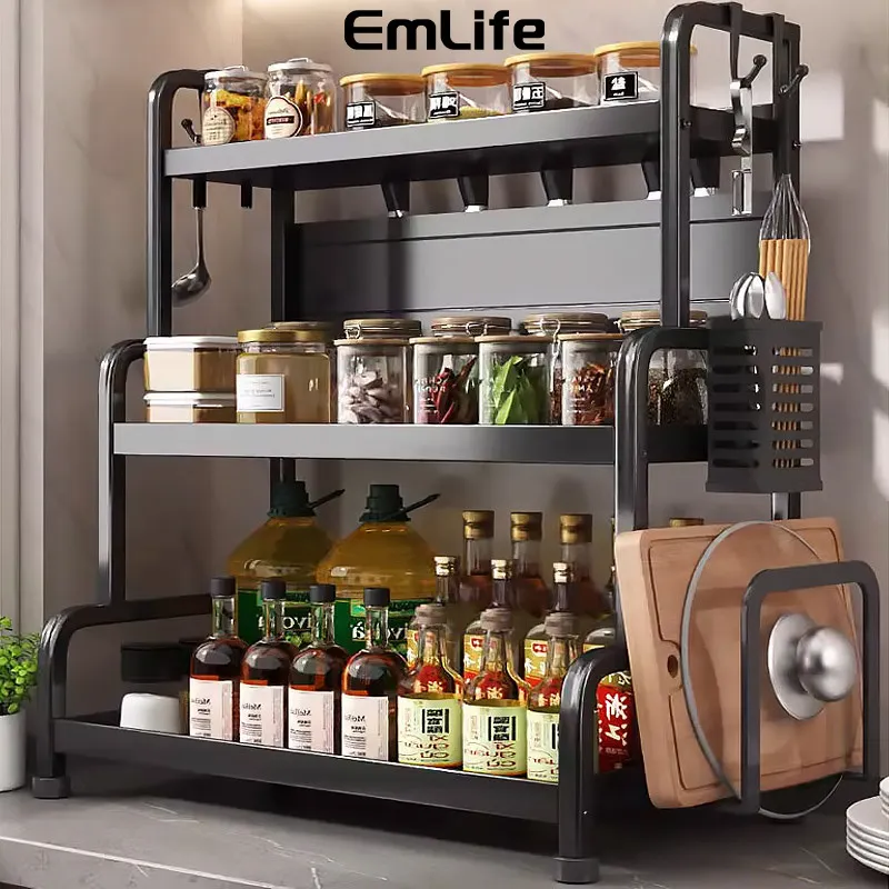 Rak Bumbu Dapur Rak Meja Makan Serbaguna Stainless Steel Rak Serba Serbi Rak Multifungsi