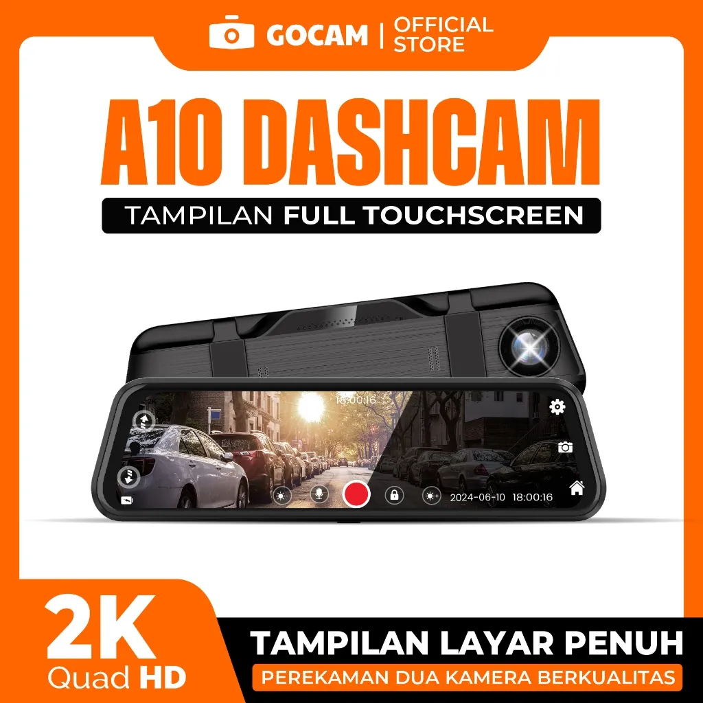 GOCAM Dash Cam A10 Series - WIFI Front  2K Rear 1080p Layar Sentuh IPS Night Vision Dashcam Mobil