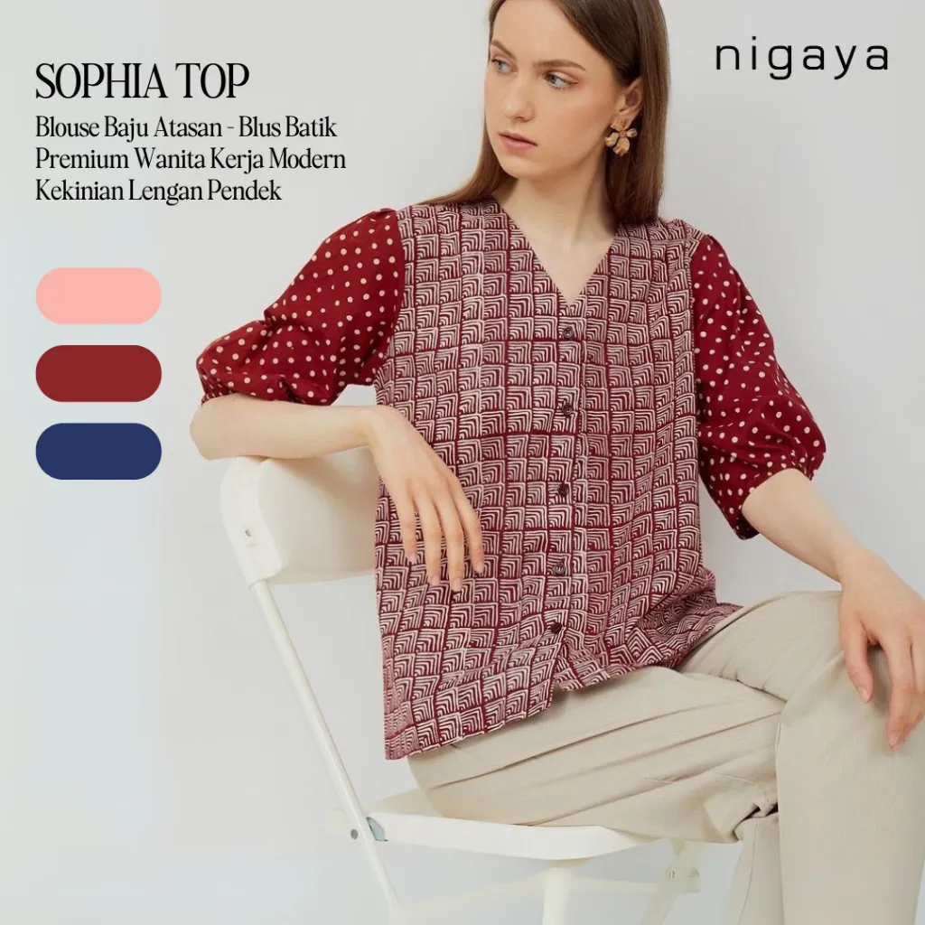 NIGAYA BATIK - SOPHIA TOP -  Blouse Baju Atasan - Blus Batik Premium Wanita Kerja